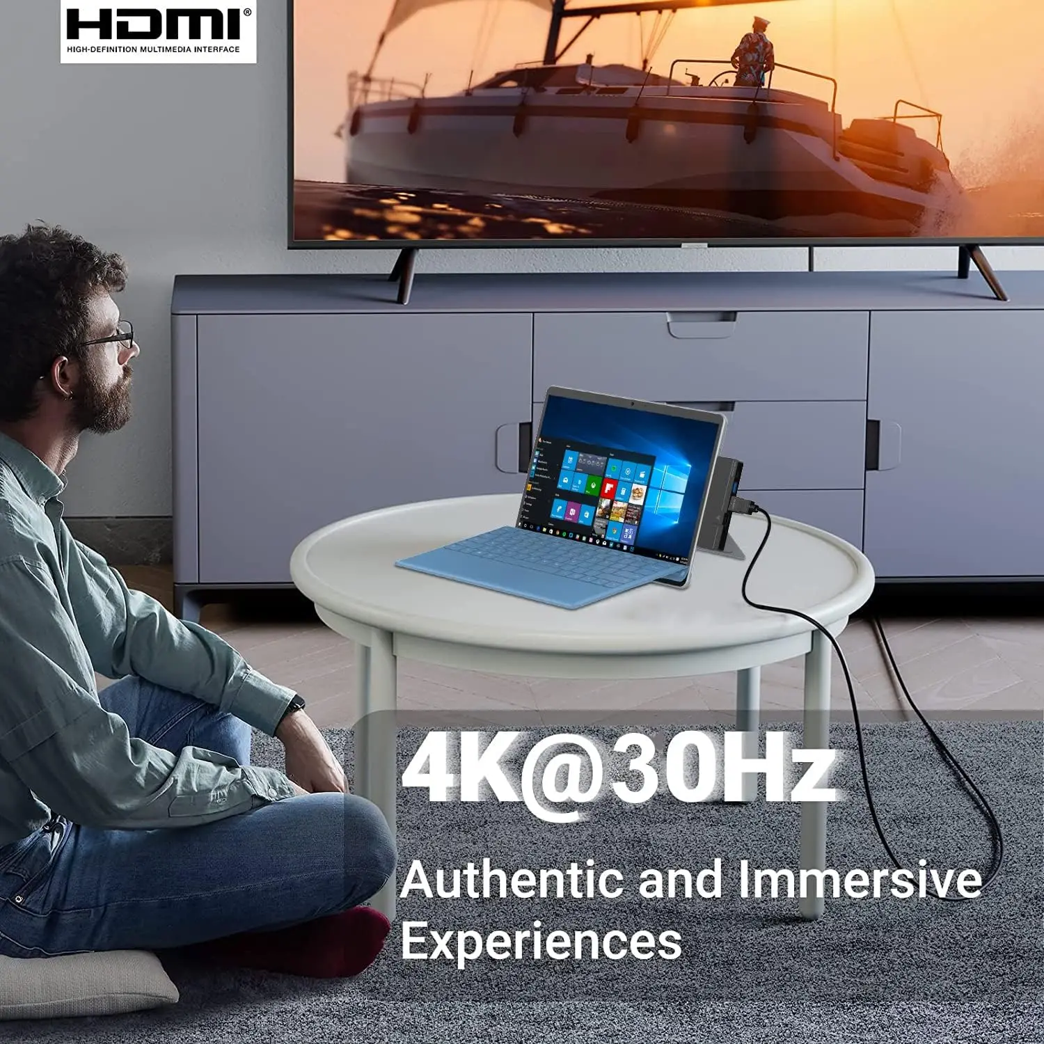 Docking Station Usb para Surface Pro Tipo-c Hub com 4k Hdmi Usb-c Thunderbolt Carregamento dp Plus pd Dados Lan Porta de Áudio 100m - Imagem 5