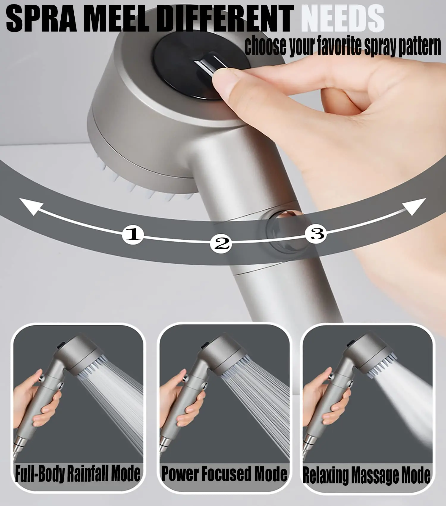 3 Modes Shower Head with Cartridge Rainfall High Pressure Adjustable Boost Filter Holder for Bathroom Accessories Sets shower head shower set