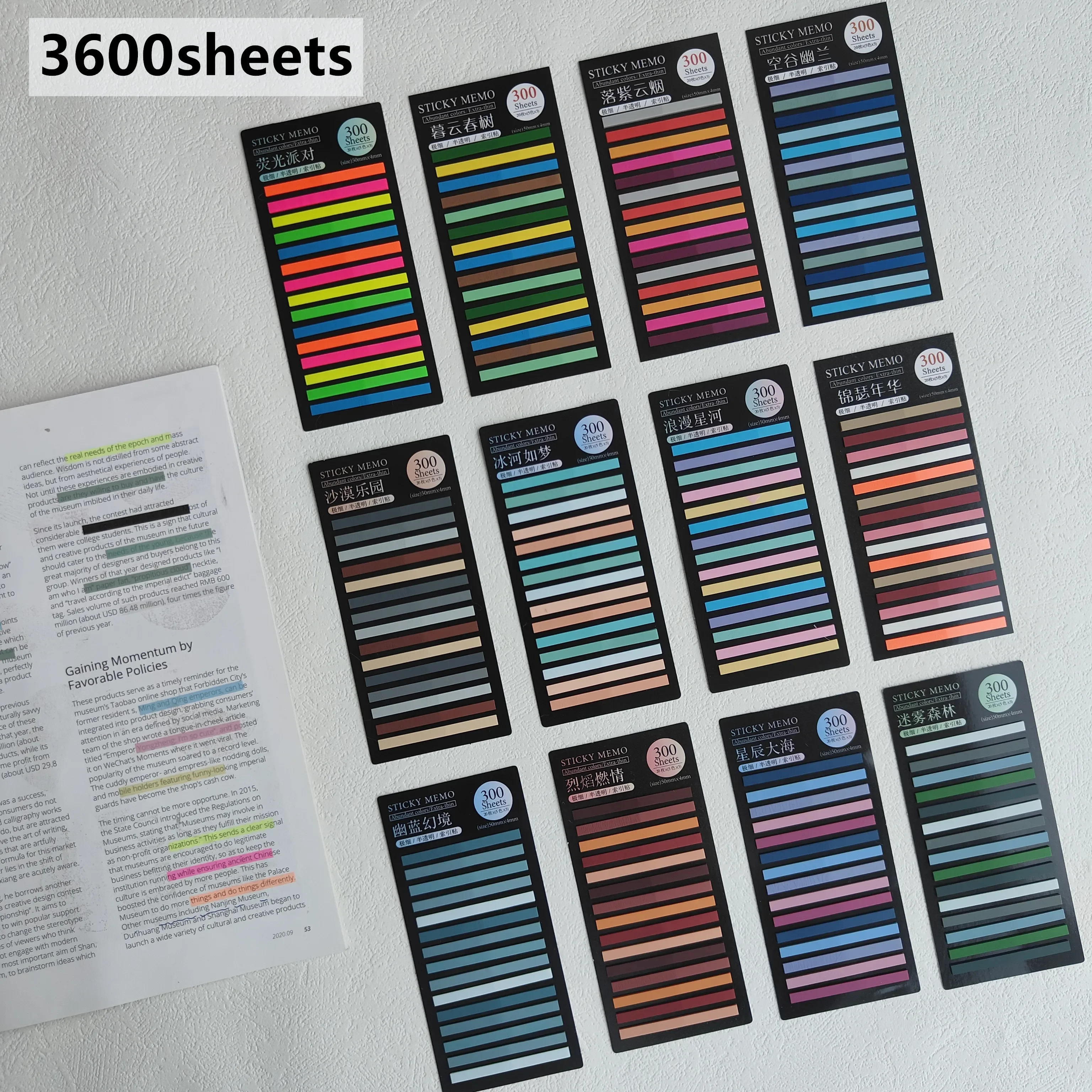 3600 Sheets Color Stickers Transparent Fluorescent Index Tabs Flags Sticky Note Page Bookmark School Office Supplies Stationery 3