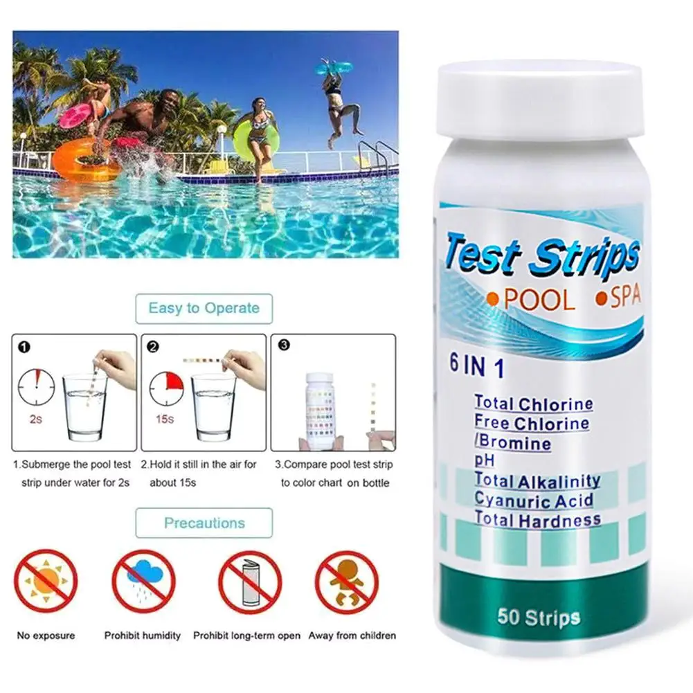 100pcs 7 in 1 Swimming Pool Water Quality Test Kit PH Chlorine/Hardness/Bromine Test Strips
