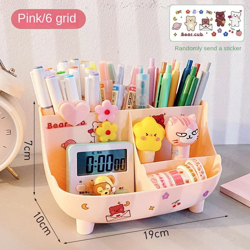 Ins Cute Kawaii Pen Holder Organizer Kids Girl Student Office Desktop Fashion Large Capacity Stationery Storage Box Organizer
