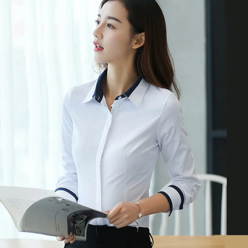 Creación grado Regularidad Camisas De algodón para Mujer, Camisa blanca De oficina con botones, De  manga larga, a la moda - AliExpress Ropa de mujer