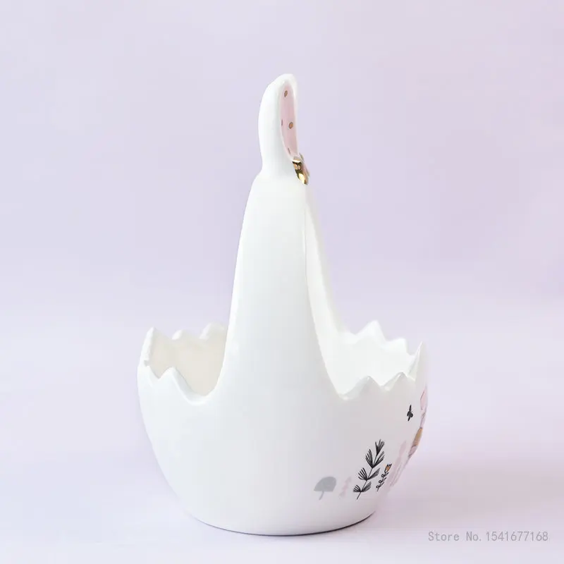White Rabbit Shaped Ceramic Storage Basket, Cute Basket, Fruit, Cosmetics, Table Top, Home Decoration Ornaments