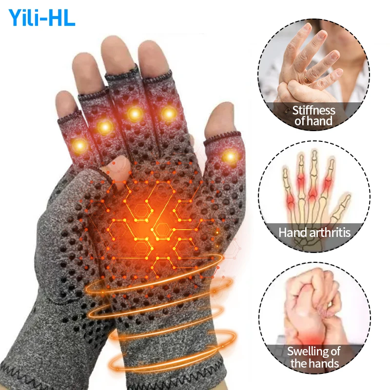 Arthritis Gloves for Men Women Hand Brace Wrist Support Band Joint Pain Therapy Half Finger Anti Slip Compression Gloves 1 Pair copper compression arthritis gloves hand gloves hand wrist support non slip unisex gloves finger joint wrist pain relief