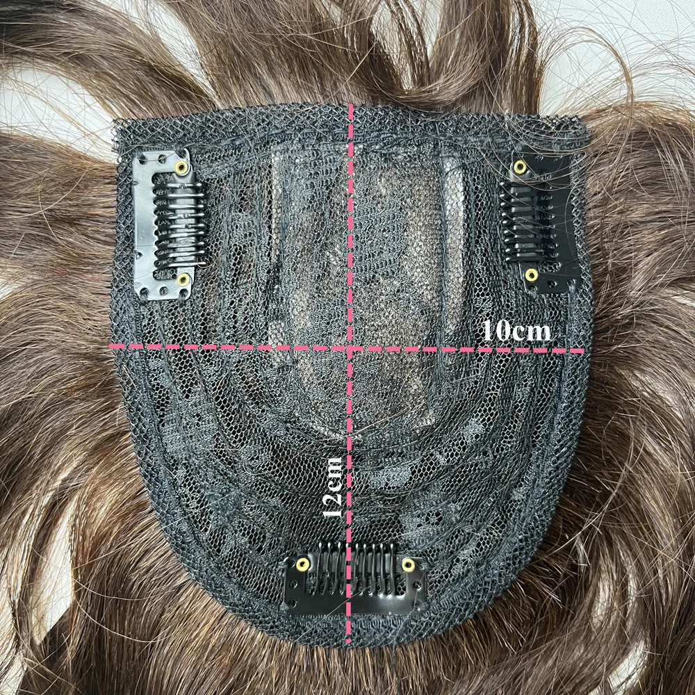 Curly Wavy Human Hair Toppers with 3D Bangs for Women 35 cm Middle Part Clip-in Hairpiece Extension With Skin Scalp 10x12 cm