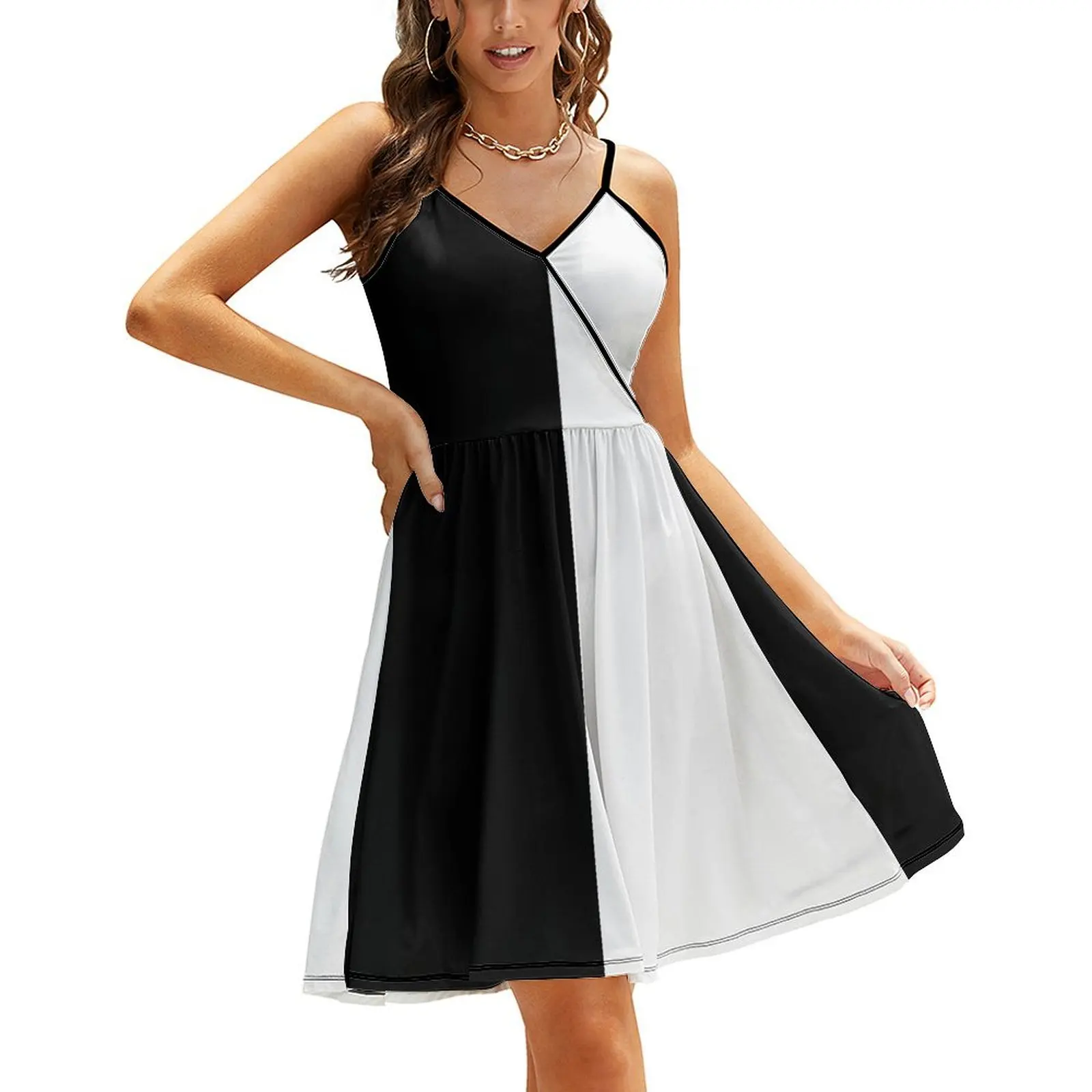 

Half Black Half White Sling Dress fairy dress evening dress woman elegant