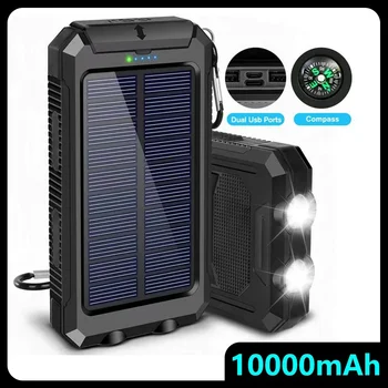 Versatile Outdoor Solar Power Bank 10000mAh 4-in-1: Charge/Light All-Day Use