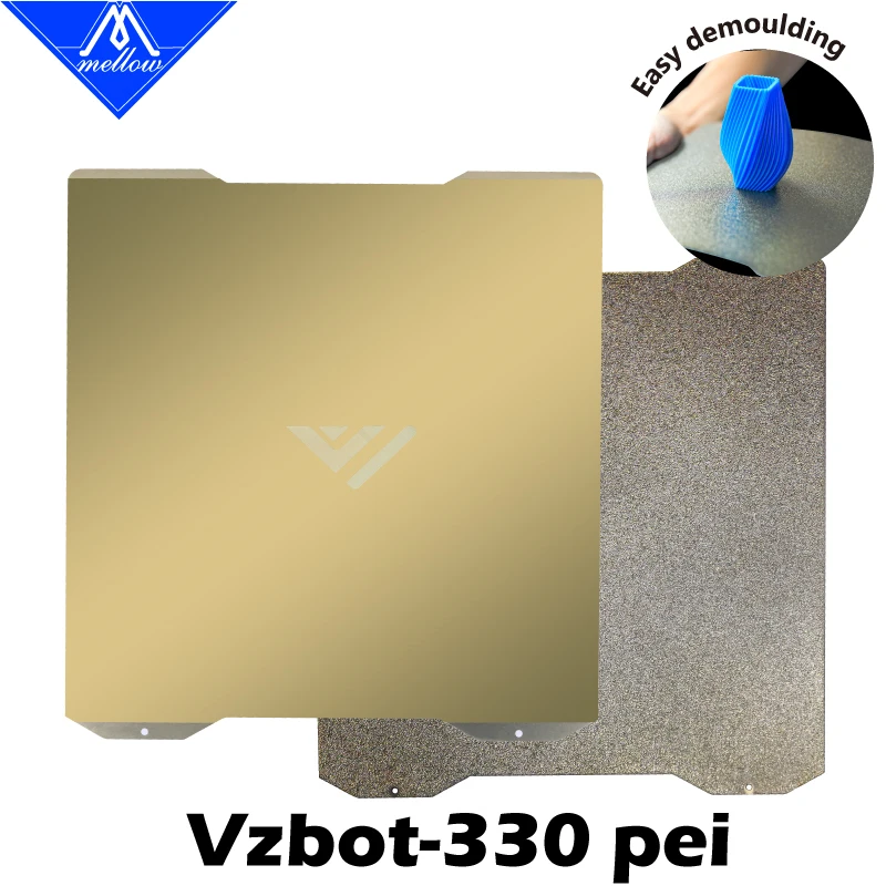 Mellow-double Sided Pei Powder Coated Spring Steel Sheet Folha Texturizada e Lisa Adesivo Magnético para Impressora 3d Vzbot 330
