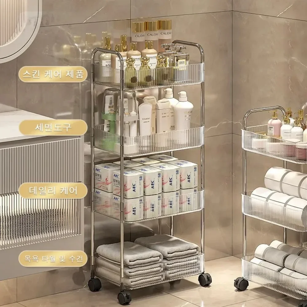 Acrylic Trolley 3 Tiers With 3 Removable Hanging Baskets Transparent Rolling Cart Kitchen Multi Functional Snack Mobile Racks