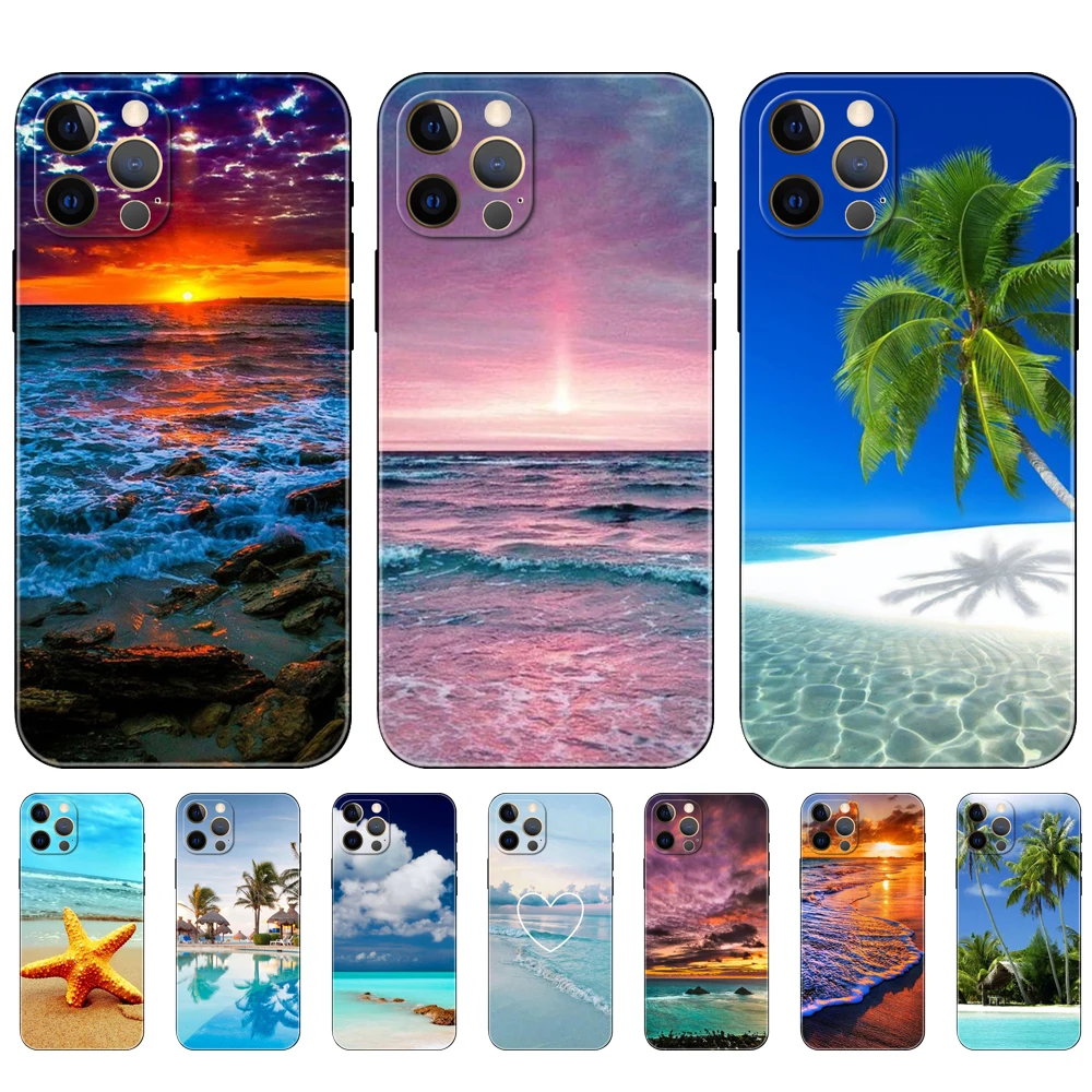 Custodia In Tpu Nero Per Iphone 5 5S Se 6 6S 7 8 Plus X 10 Xr Xs 11 12 13 Mini Pro Max Cover Posteriore Clear Sea Sky Sandy Beach