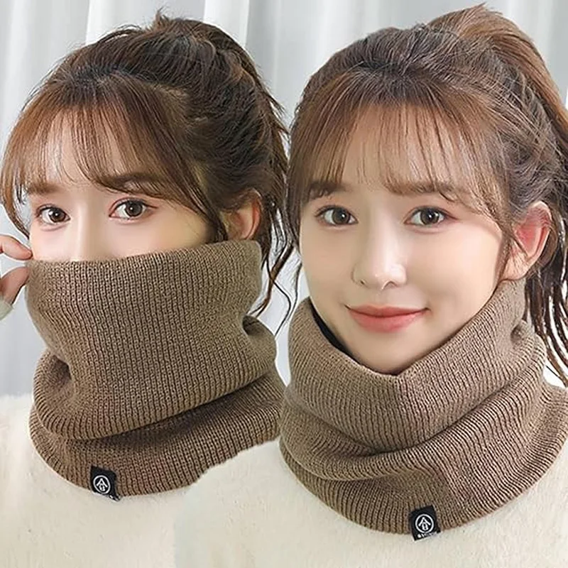 Knitted Solid Color Scarves Warm Thickened Neck Scarfs Ski Face Mask Tube Circle Scarf for Skiing Hiking Cycling