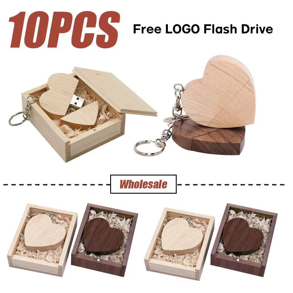 

10pcs/Lot (Customizable LOGO) USB Flash Drive 2.0 Wooden Pendrive 4GB 8GB 16GB 32GB 64GB 128GB Memory Stick Wedding Gift