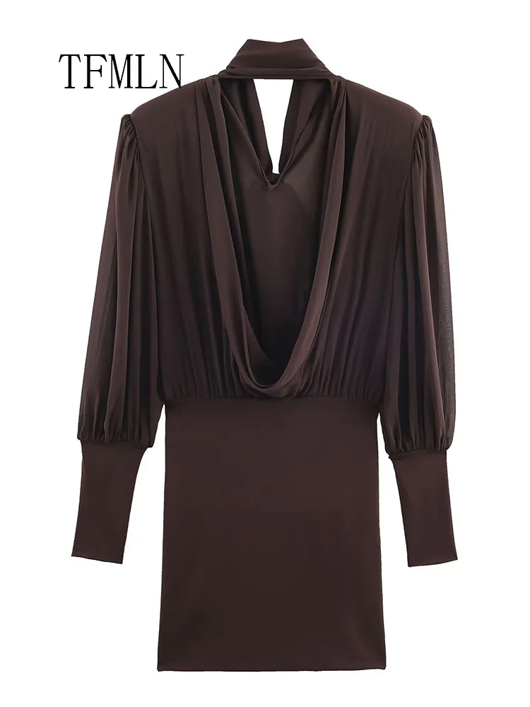 Chic Women Backless Mini Dresses Elegant Girls Translucent Night Date Dress Sexy Bow Collar Thin Causal Dress 2026 Spring Summer