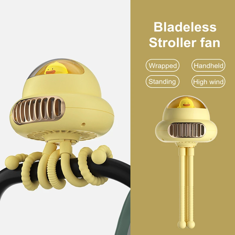 Portable Bladeless Stroller Fan 4000mah Usb Rechargeable Handheld