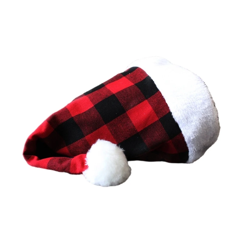Christmas Santa Hat Unisex Comfortable Lattice Pattern Adult & Teens Christmas Hat for Festival Holiday Party