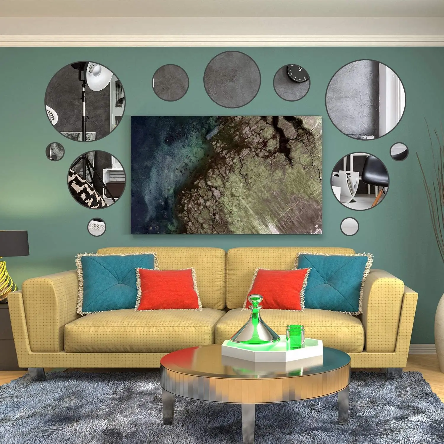 52 Pieces Flexible Mirror Wall Stickers Set Removable Acrylic Mirror Circle Self Adhesive Plastic Decal for Decor
