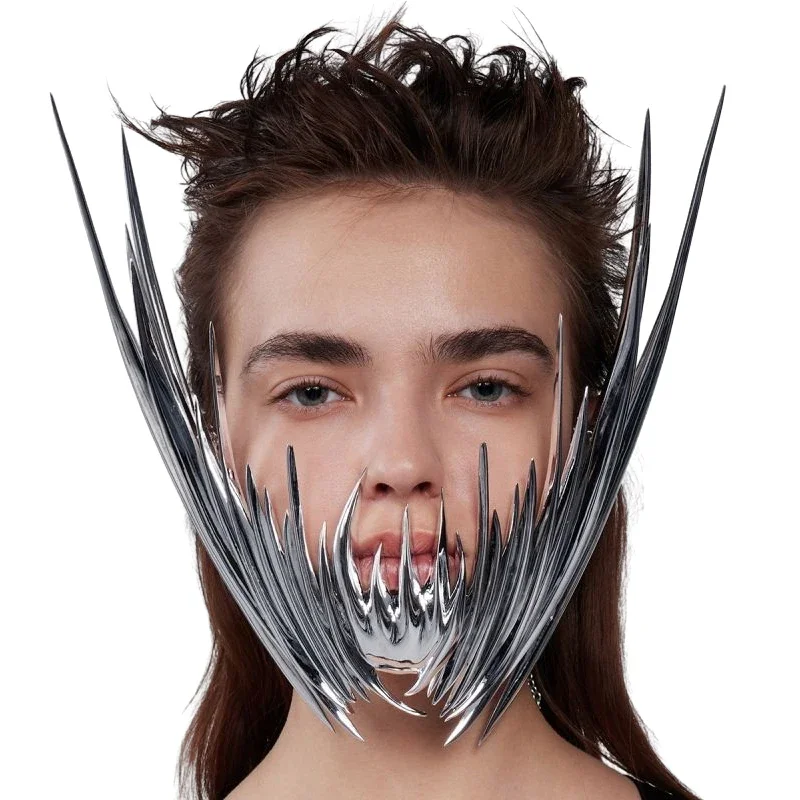 

CyberPunk Mask For Women Men Exaggerate Irregular Chain Spike Hollow Mask Earring Jewelry Accessories Halloween Carnival Mask