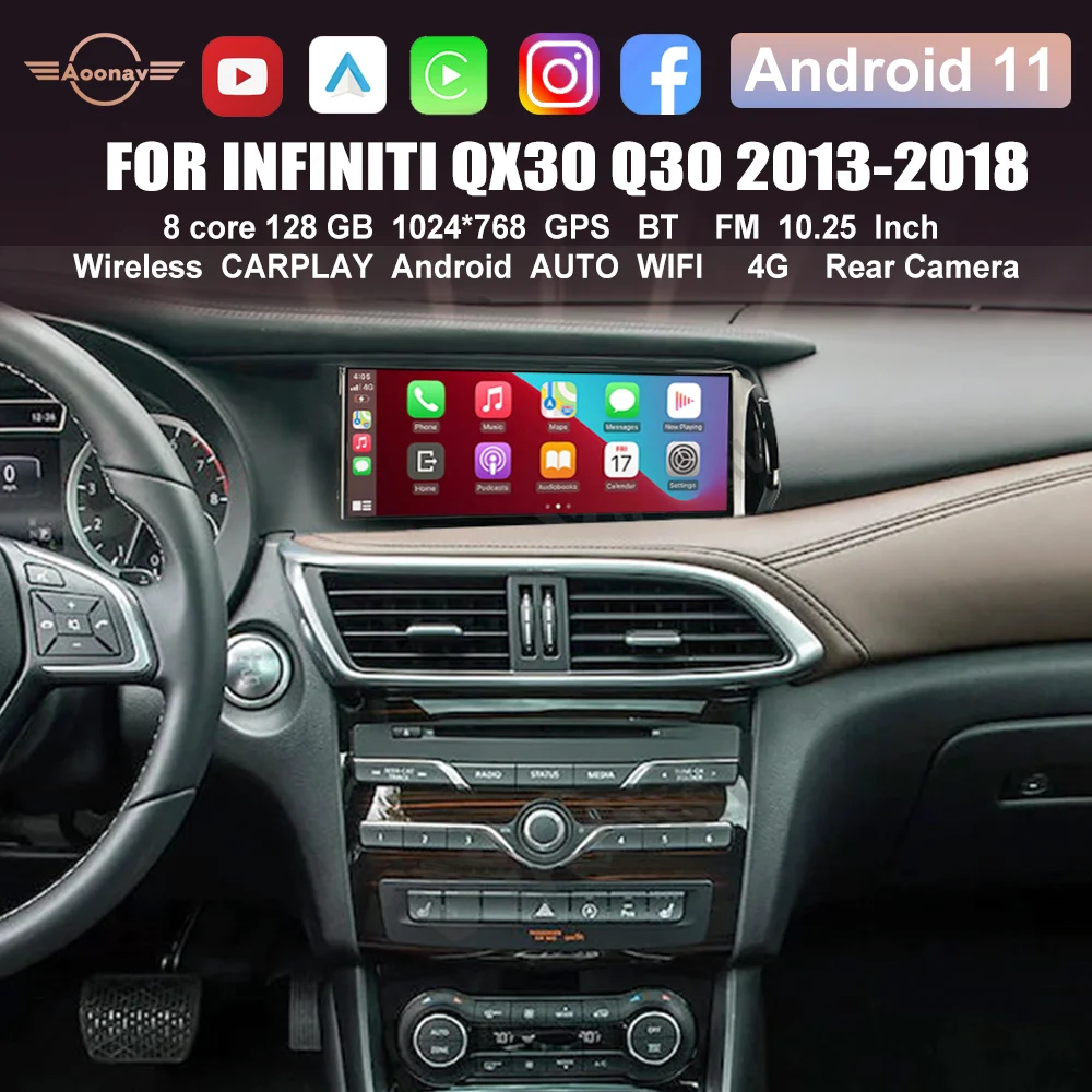 

128G Android 11 Car radio For Infiniti QX30 Q30 2013-2018 Car Stereo Multimedia Player Wireless Carplay GPS Navifation Head Unit
