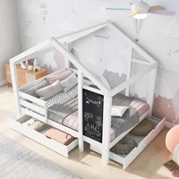 Full Size with Storage Drawers for Kid Bedroom,Solid Wood w/Blackboard Design,Super Save Space & No Box Spring Needed, White 1