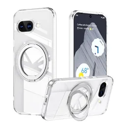 Magnetic 360° Rotating Stand Shockproof Phone Case with Holder for Pixel 8 (Clear)