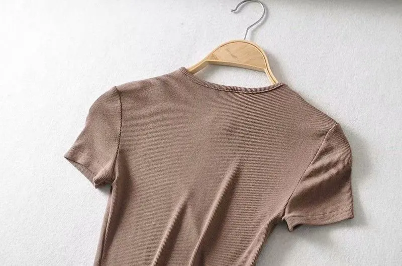 Moda Casual 2023 Estate Donna Slim Fit t-shirt attillata in cotone a maniche corte O-Collo tee Crop Tops688_voghion.com
