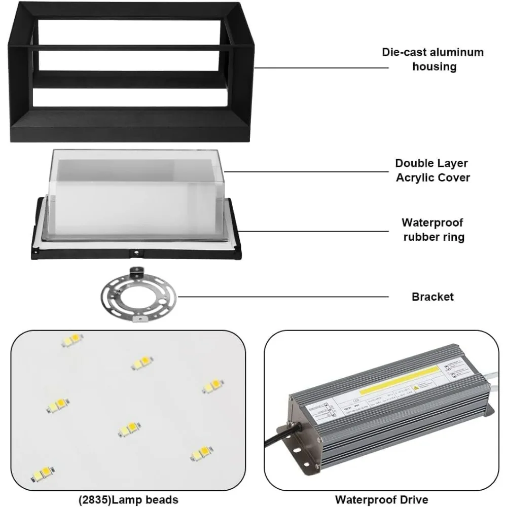 Outdoor LED Wall Porch Light, 1800 Lumens 6000K Daylight White, 18W IP65 Waterproof and Rust-Resistant Wall Sconce Light Fixture