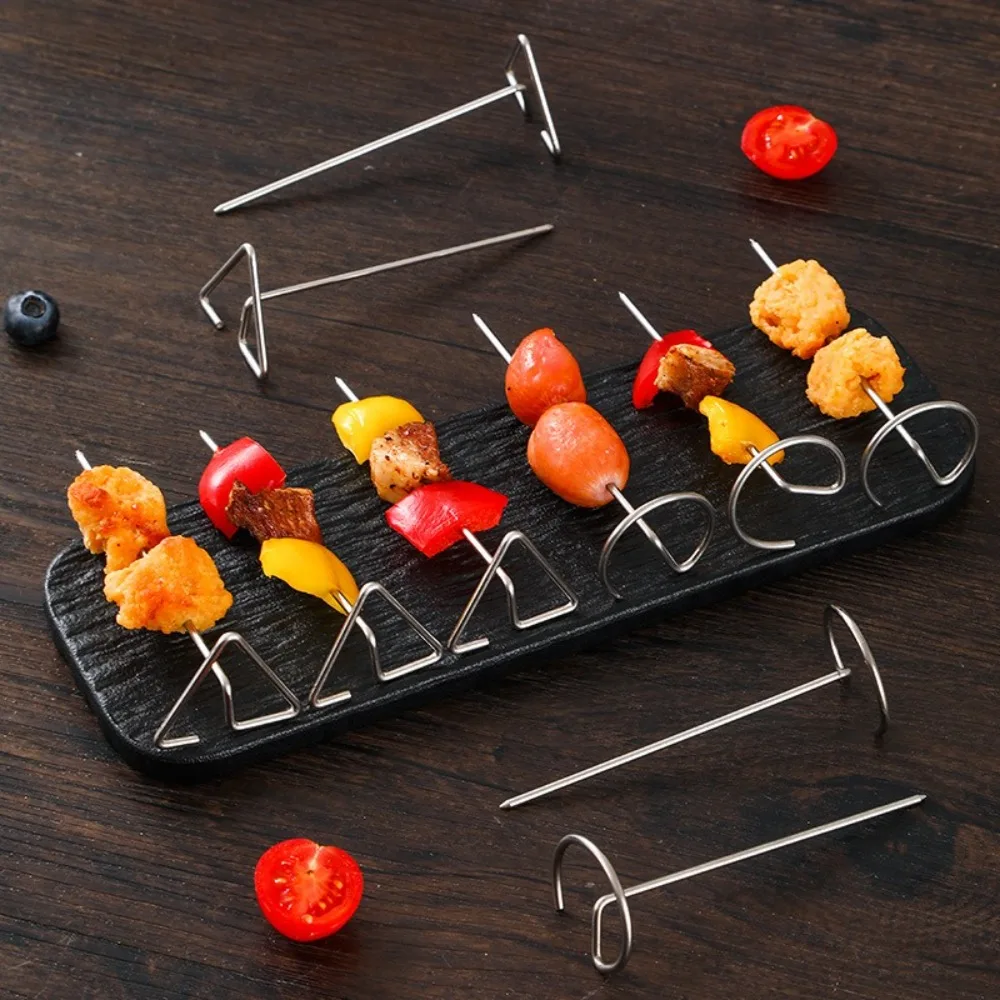 10PCS Portable Barbecue Sticks Stainless Steel Reusable Barbecue Skewers Accessories Baking Sticks Universal Air Fryer