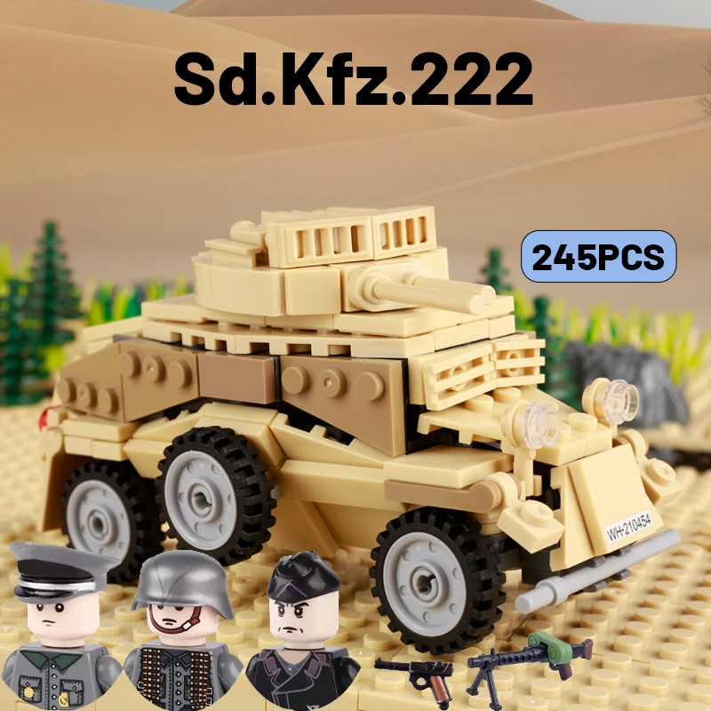 

Детали для строительства немецкого военного автомобиля WW2 SD.KFZ 222, армированный автомобиль, мини-строительные блоки, детали оружия, игрушки