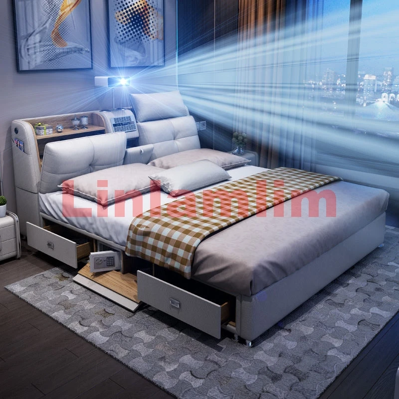 Linlamlim Multifunctional Ultimate Camas Tech Smart Bed Tatami Camera Massage Lit with Bluetooth,Speaker,Projector,Air Purifier