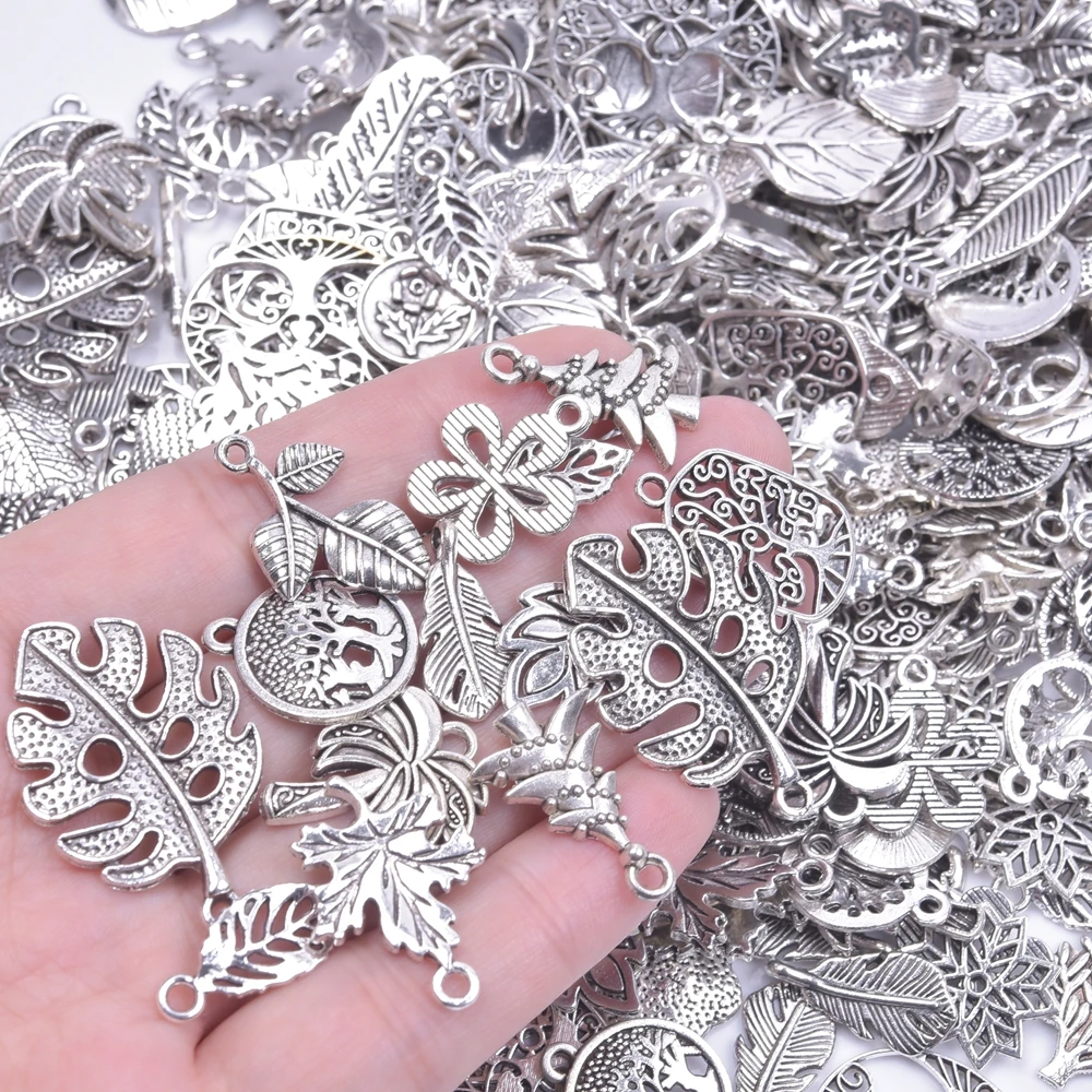 

Random Mix 10/20/30Pcs Vintage Ancient Silver Flower Leaf Tree Pendant Charms For Jewelry Making Handmade Materials Accessories