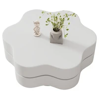 Table basse en forme de fleur 74,8*67,5*31cm, plateau supérieur 360 °   Table basse pivotante pour salon, double plateau, 2 niveaux de rangement, capacité totale recommandée 30 kg, MDF, blanc crème 8