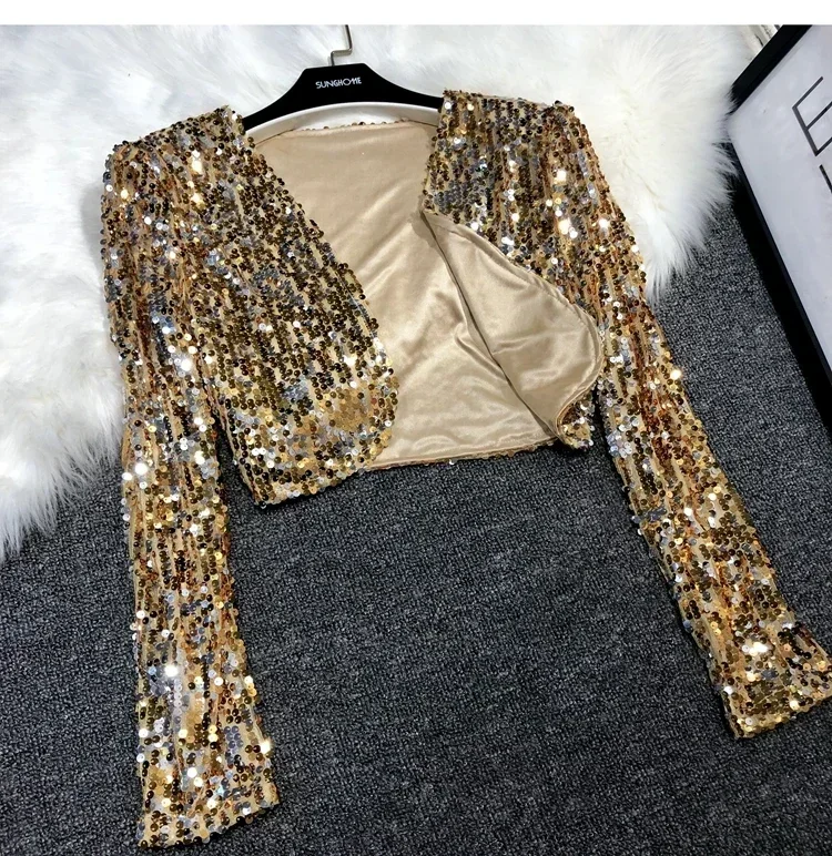 Street Fashion Joker Short Edition Pailletten Kleiner Anzug Funkelnder Perlenanzug Kleine Jacke Tank Top Jazz Dance Performance – Detail 3