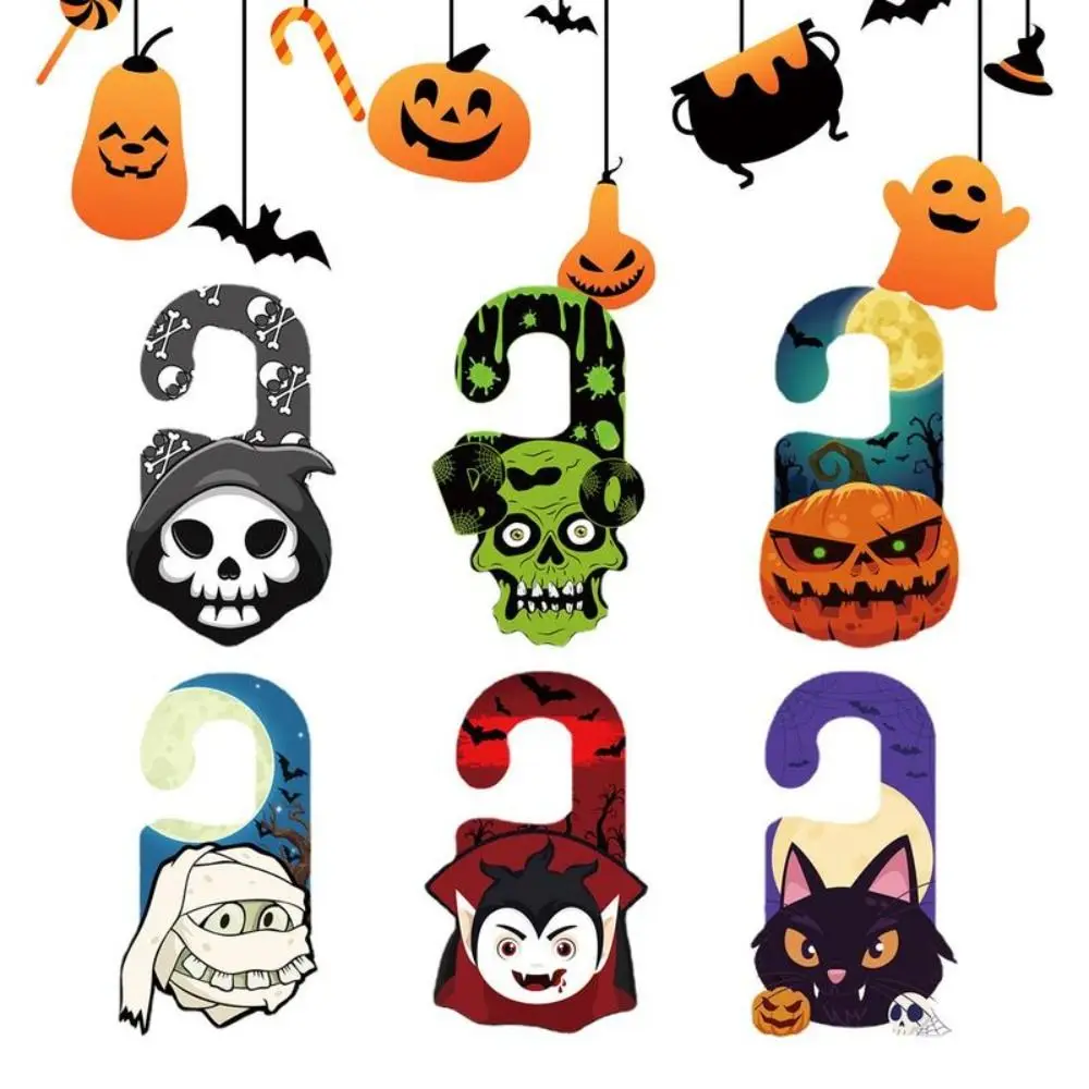 

6pcs Bat Ghost Pumpkin Halloween Door Knob Hanger Paper Hangable Door Pendant Decorative Halloween Door Knob Decoration