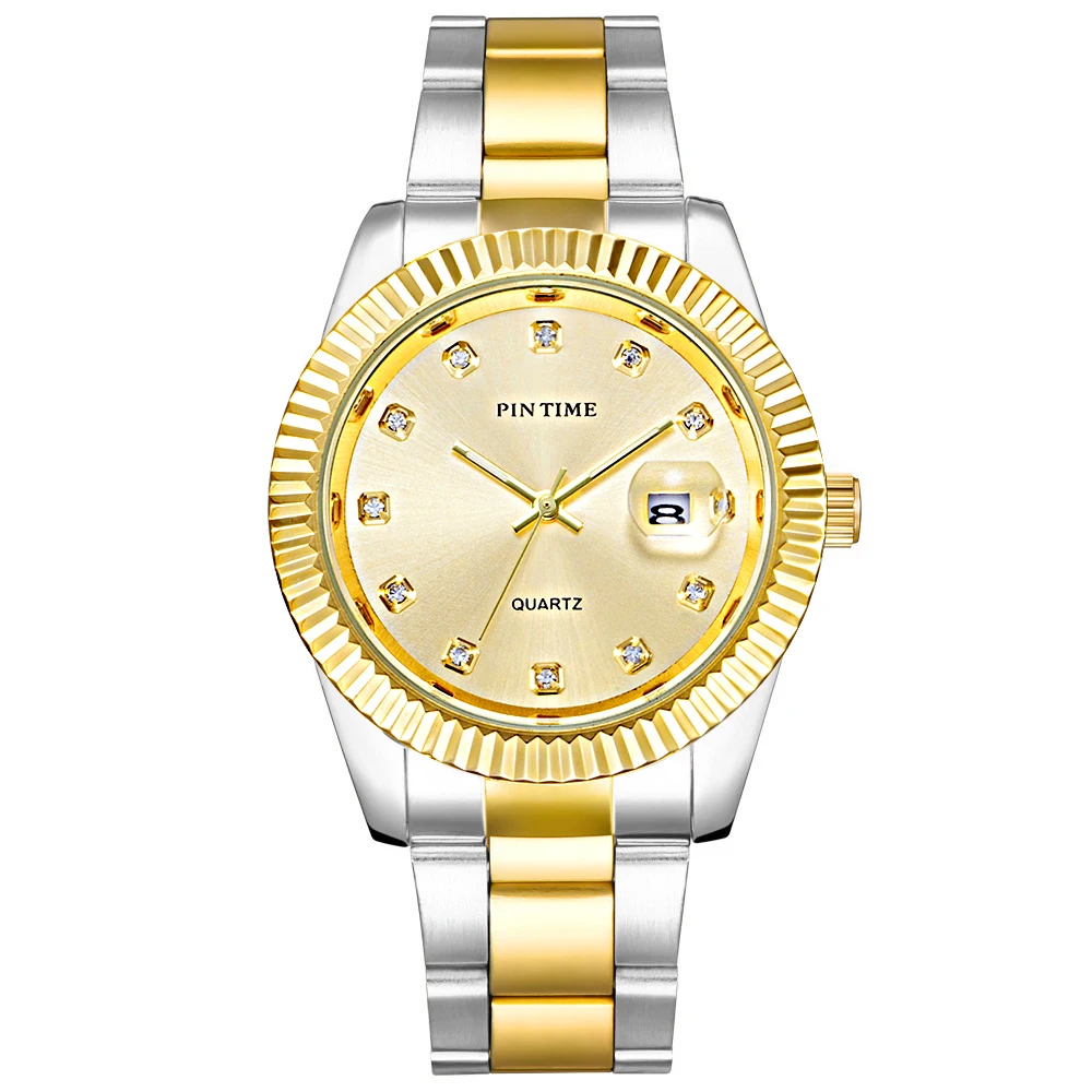 

Classic Gold Date Watches Women Mens Top Brand Luxury Clock Casual Stainless Steel Men Watch Sport Waterproof Quartz Chronograph