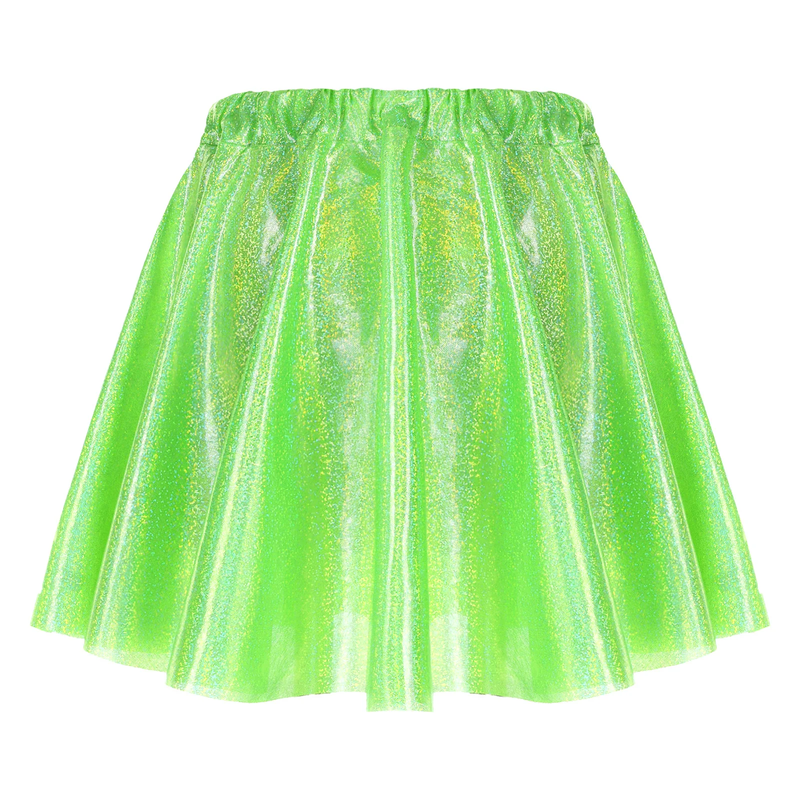 thumbnail image 1 of Minifalda metálica brillante para mujer, cinturilla elástica brillante, faldas con volantes, disfraz de fiesta de Carnaval Raves, baile en barra, 1 of 5
