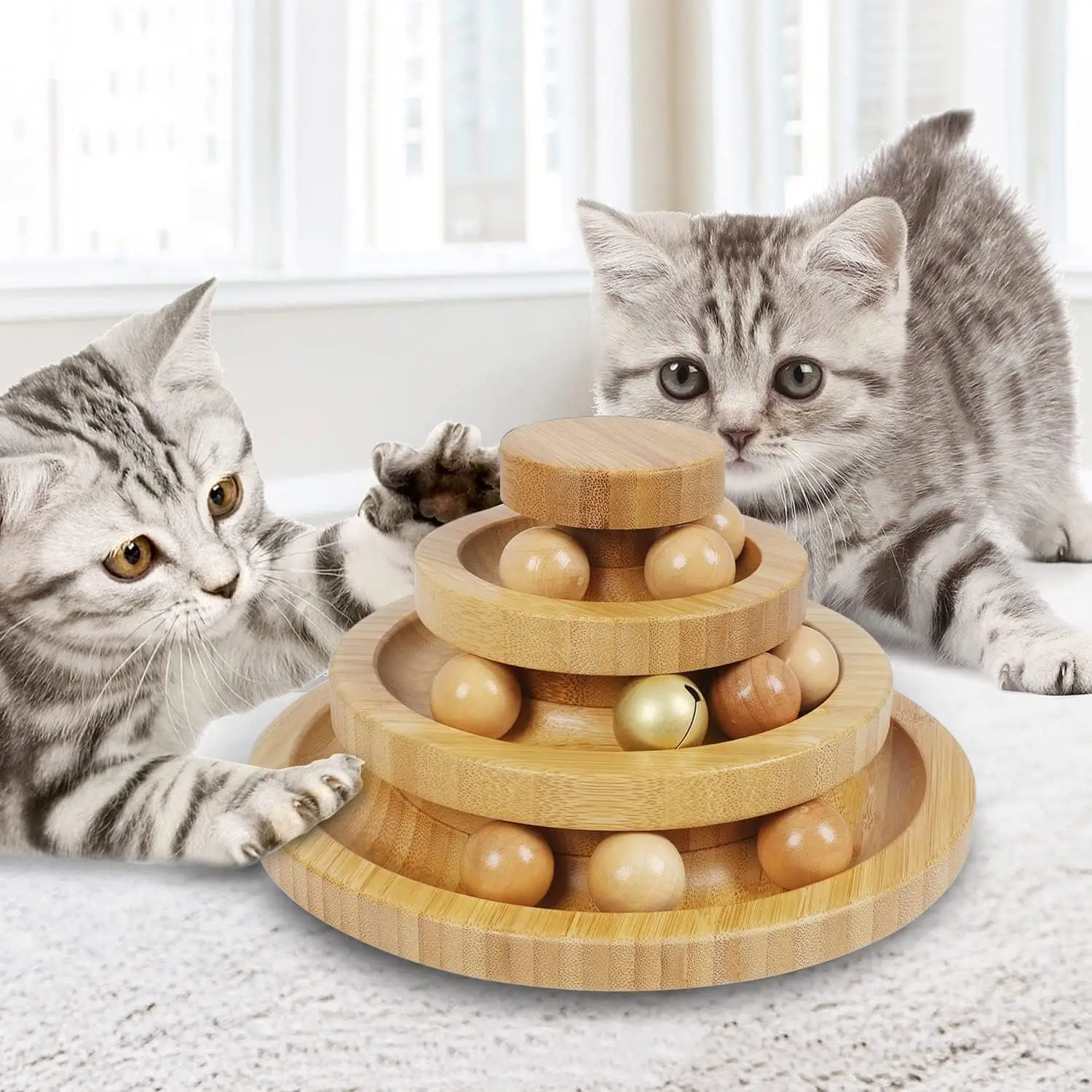 Cat Toys Track Ball Toys 3 Tier Ball Tower Roller With Removable Ball Interactive Puzzle Training Cat Toys