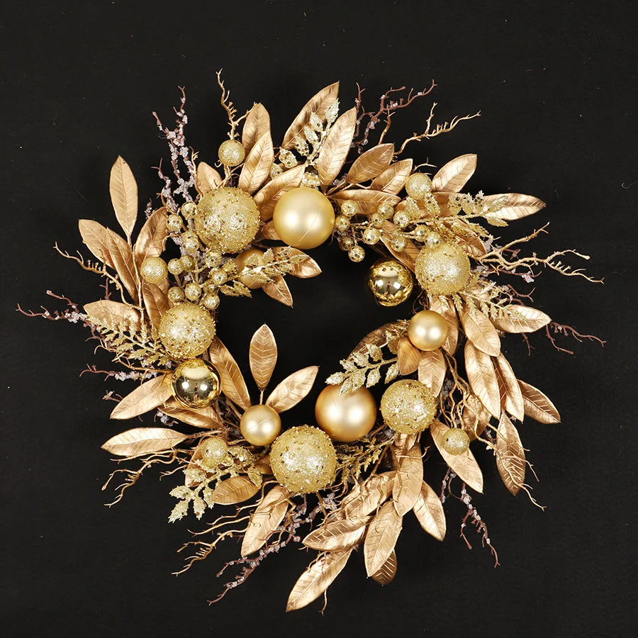 Christmas Decoration 2025 New Year Party Wreath 45cm Glitter Golden Vine Circle Wreath Pendant Front Door Outdoor Decoration - Image 2
