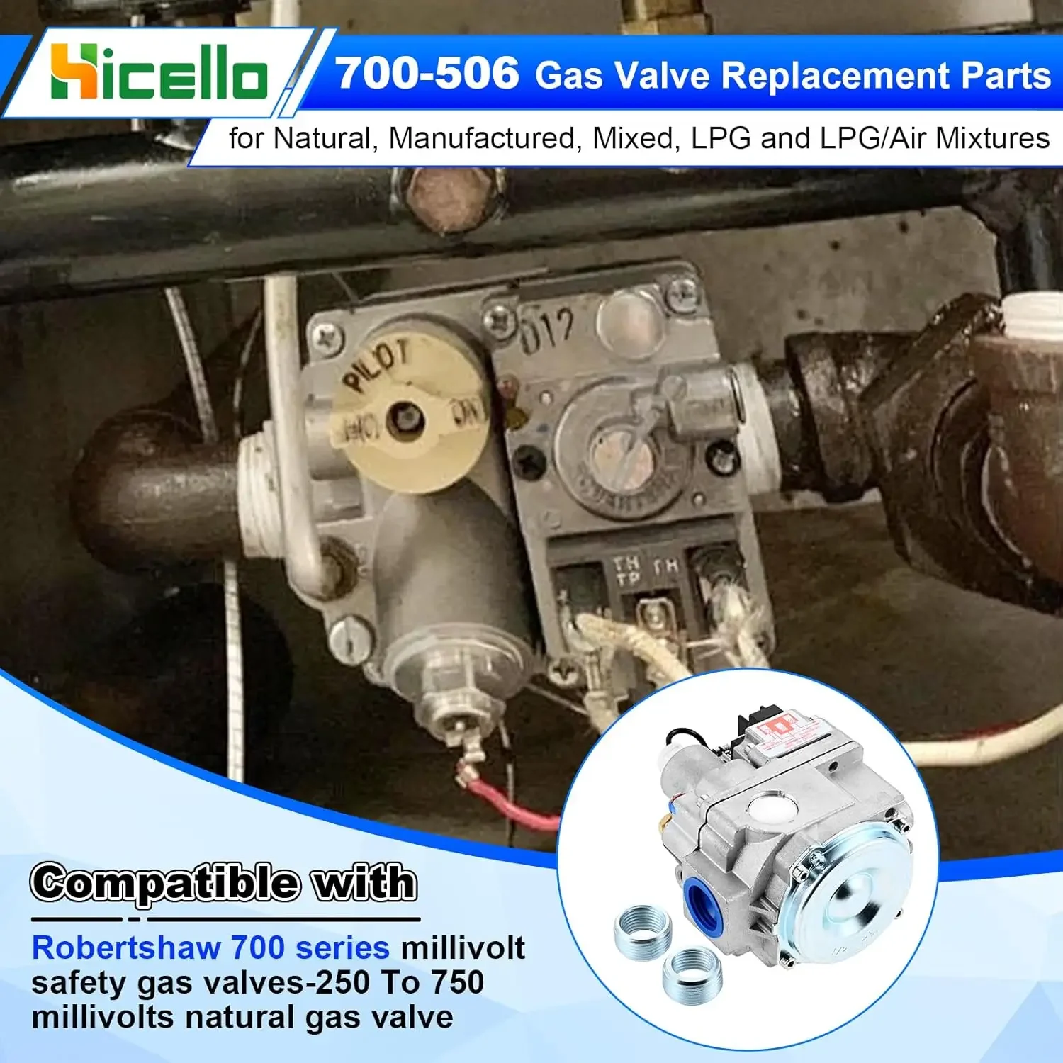 700 Series Millivolt Gas Valve Replacement Parts fit for Robertshaw 700-506 Thermostat Gas Combination Furnace Valves Repair
