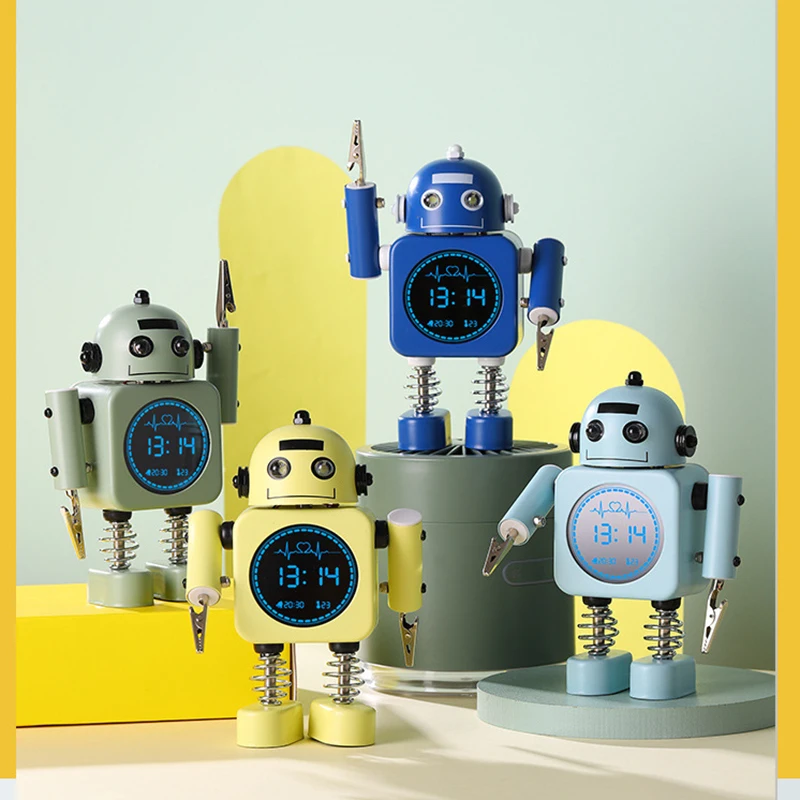 

Симпатичный креативный подарок для детей, настольный дисплей с отображением температуры, многофункциональная клейкая застежка-клипса для сердечного ритма, прикроватный робот-будильник