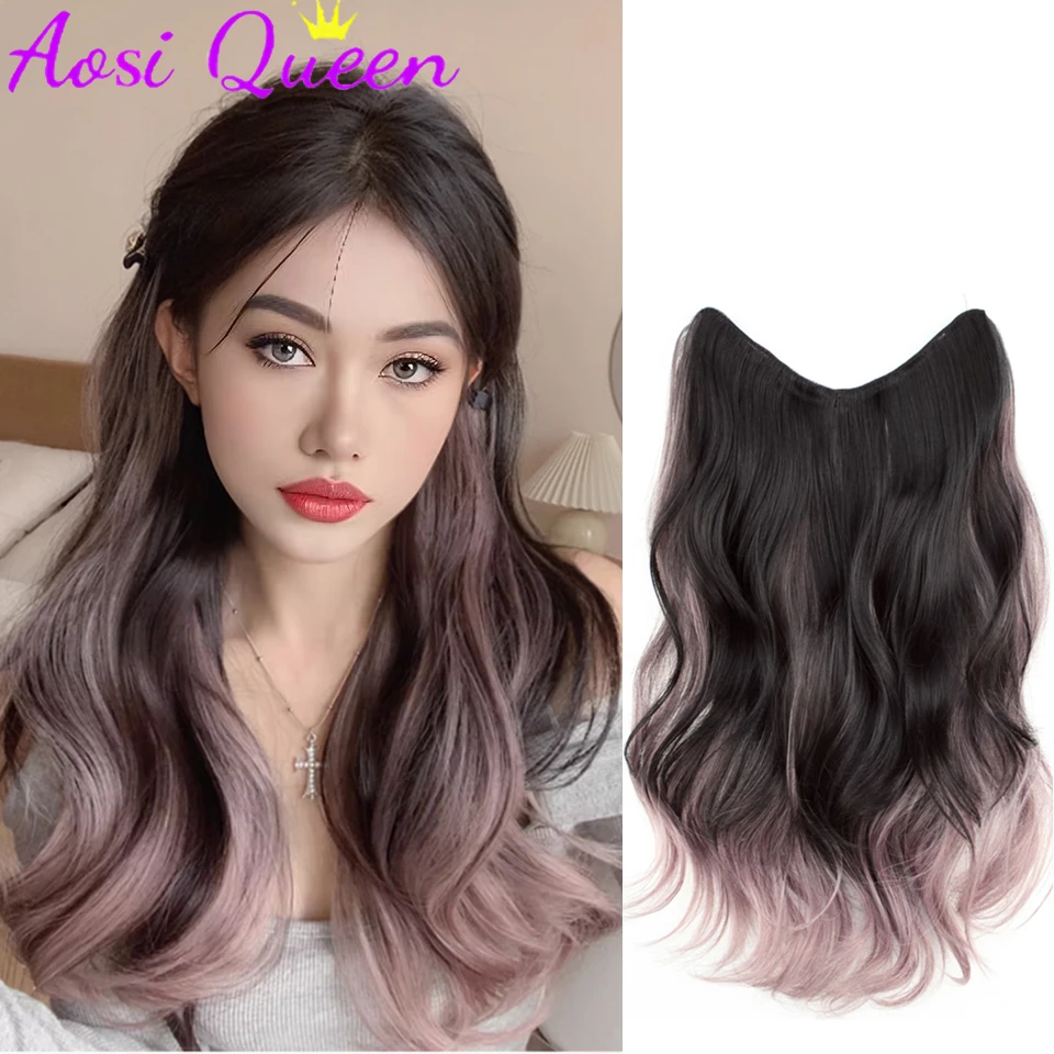 AOSI Highlighted Wig Piece One Piece Wig Long Curly Hair Natural Hair Volume Fluffy U-shaped Hair Extension Piece
