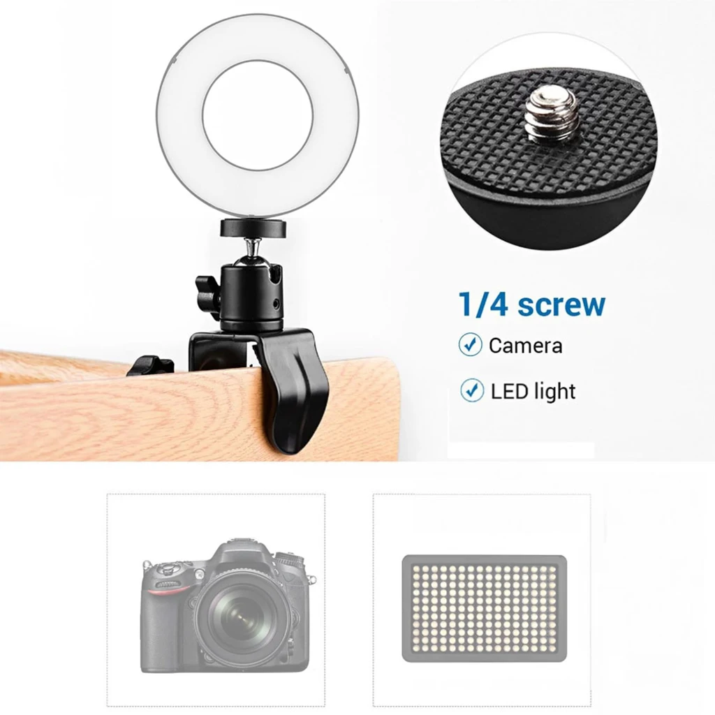 Universal Desktop C Type Clamp 360 Rotatable Mini Ball Head Tripod Adapter for SLR Flash Light Camera Mobile Phone Bracket Stand