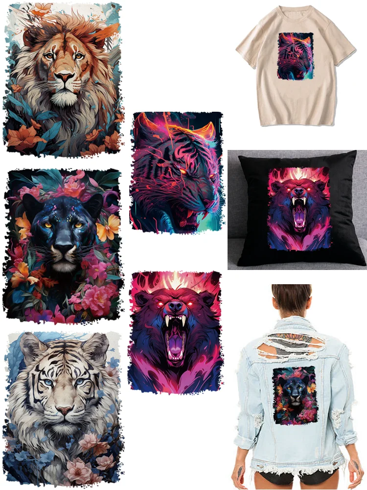 Flower Beast lion printing clothes patches stripes jeans DIY Sewing Decoration patch