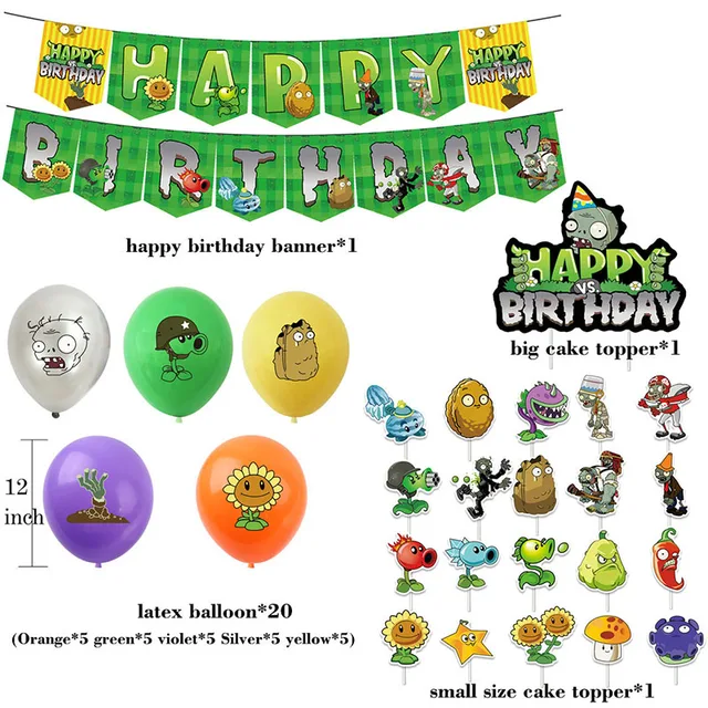 Plants Vs. Zombie Birthday Party Banner Kit Supplies Walking Zombies Theme Party Decor Cake Toppers 2