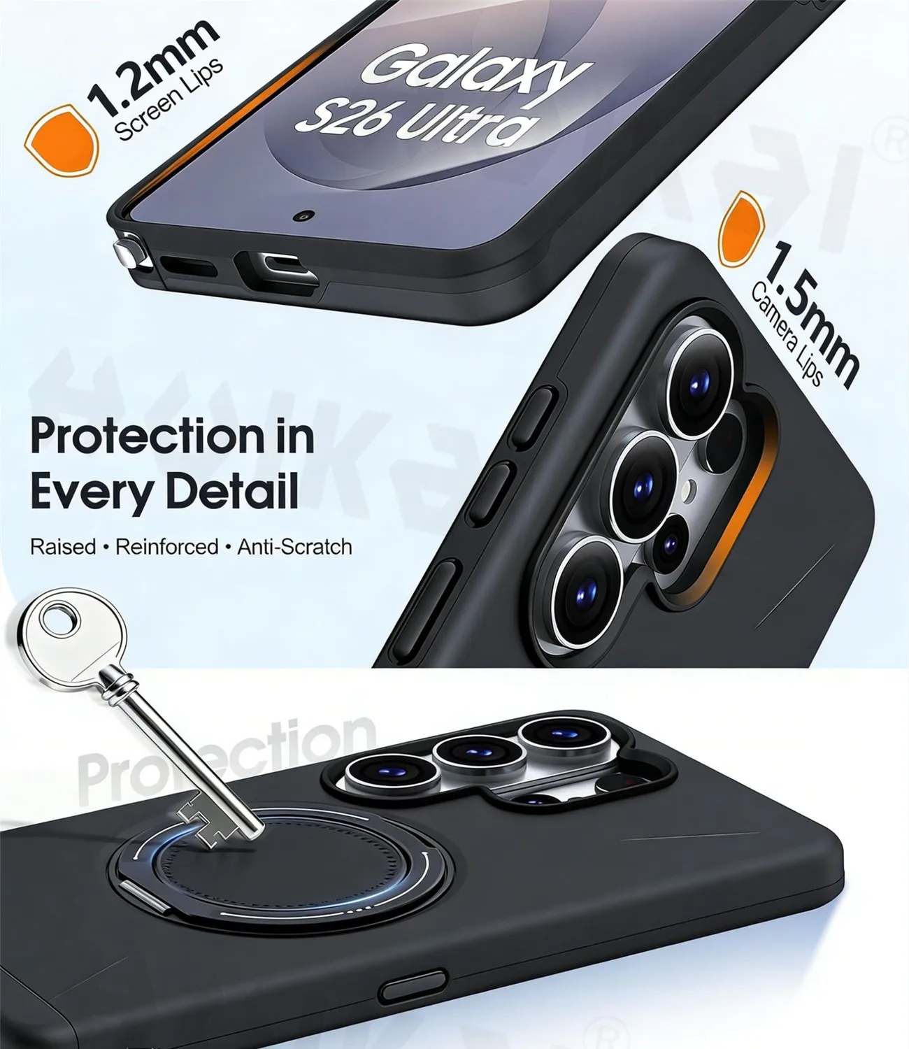 Dual Layer Magnetic Shockproof Phone Case with Ring Holder Stand & Kickstand