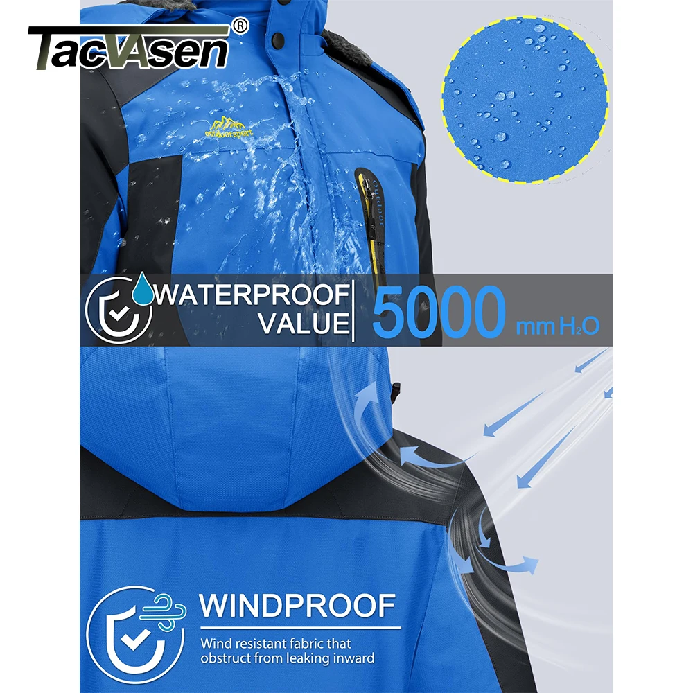 TACVASEN Men's Waterproof Hooded Winter Parka Coat with Fleece Lining