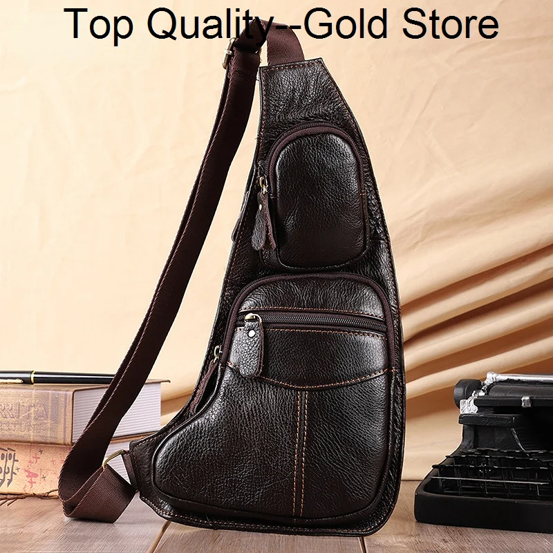 

Chest Cover Layer Cow Leather Messenger Bag Men's Fashion Leisure Multi-pocket Satchel
