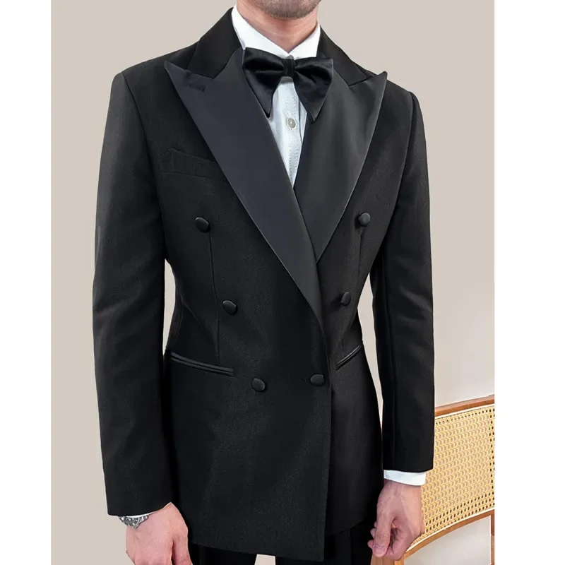 Vintage Black Men Suits Two Piece Fashion Peak Lapel Male Suit Slim Wedding Party Groom Banquet Tuxedo Costume Homme 2025 3