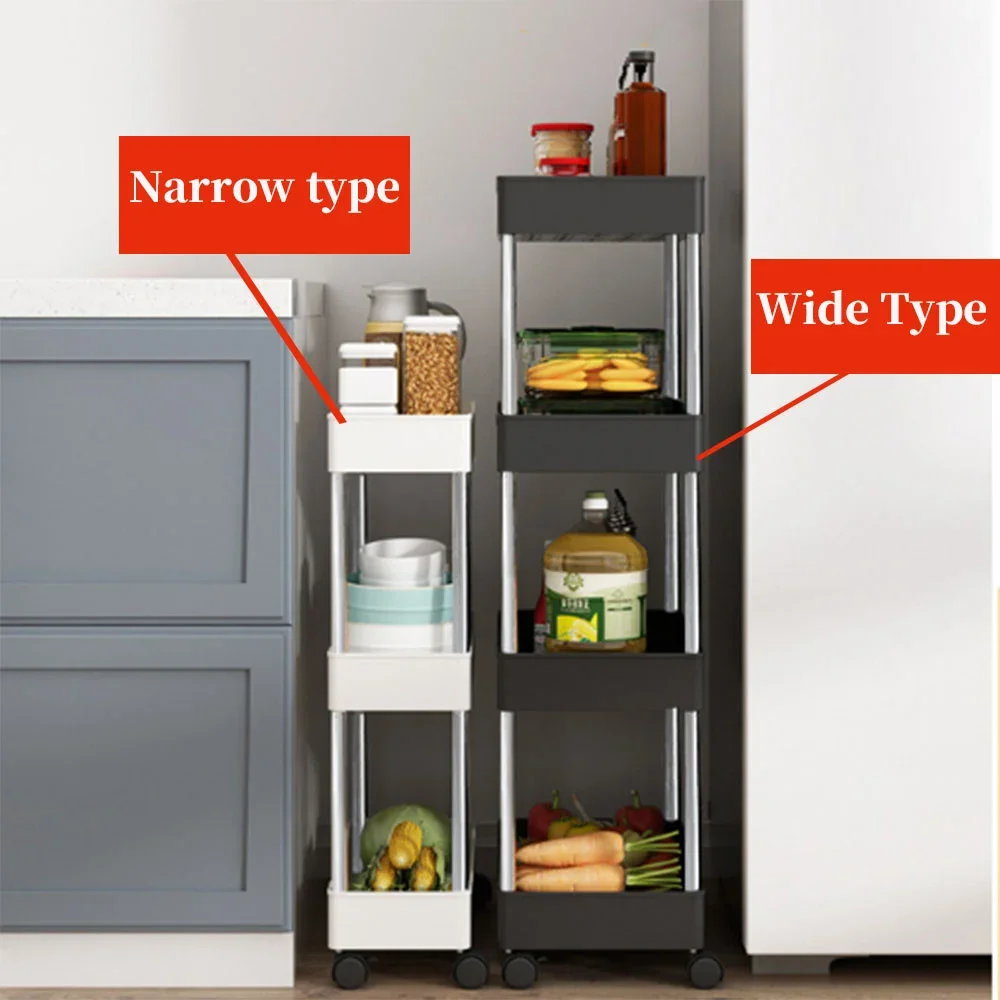 

Kitchen 3/4 Slide Rolling Cart Slim Storage Rack Movable Organizer Gap Bathroom Livingroom Utility Tier Shelf