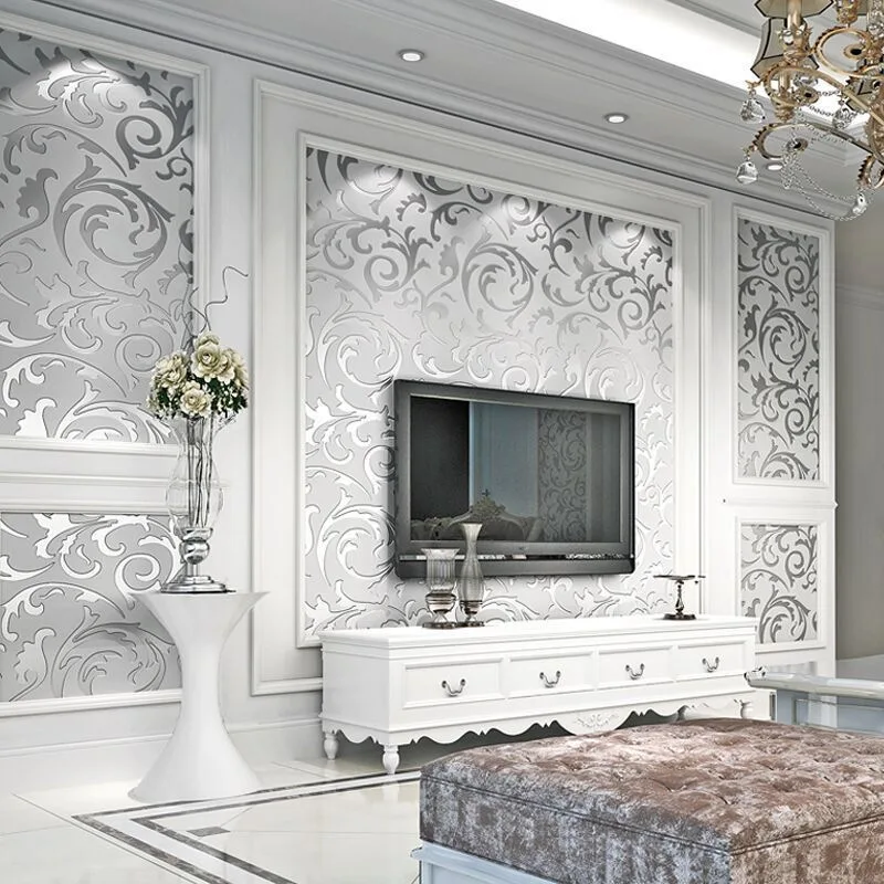 

Grey 3D Victorian Damask Embossed Wallpaper Roll Home Decor Living Room Bedroom Wall Coverings Silver Floral Luxury Wall Paper