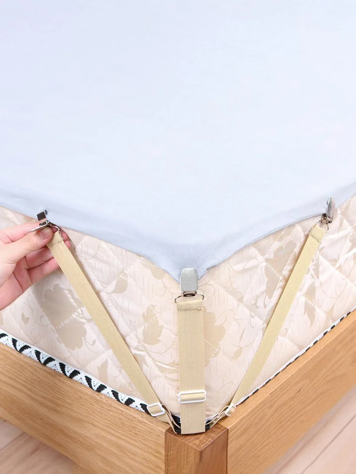 4 supporti per lenzuola con strisce elastiche regolabili, elementi di